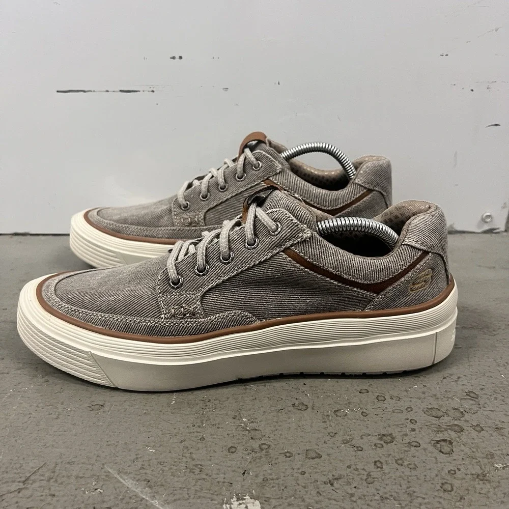 Skechers Status 2.0 Lorano‎ Shoes Taupe Canvas Lace Up Comfort Sneakers Size 9.5